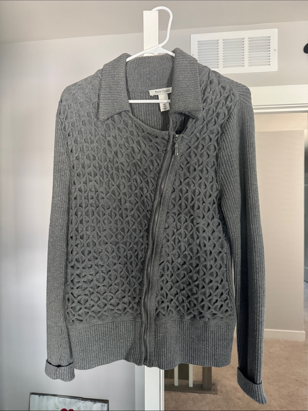 White House Black Market Gray Textured Zip Cardigan